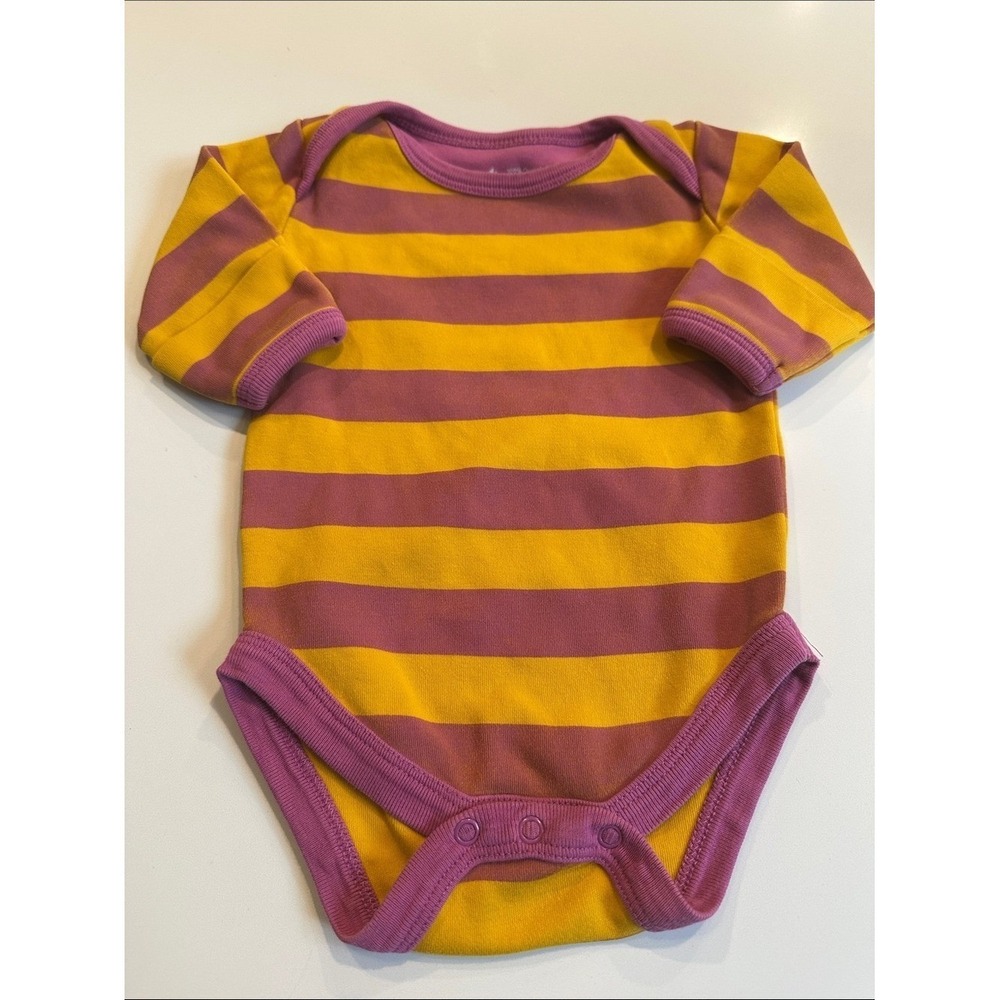 Pact Organic Cotton Long Sleeve Striped Bodysuit Purple Yellow 0-3 Months